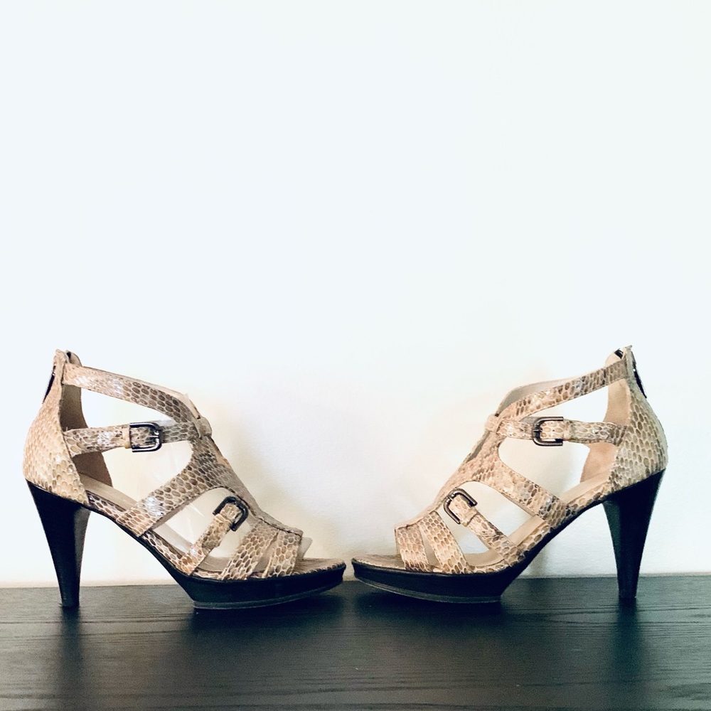 New Aquatalia Platform Cage Heel Sandals Snakeskin